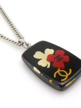 Auth CHANEL CC Logo Necklace Black/Silver Resin/Metal - 56564a